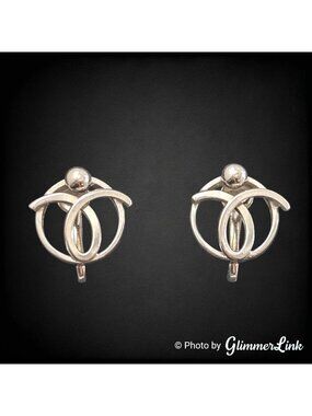 Vintage 1950s Alice Silver Tone Modernist Screw Back Earrings Signed